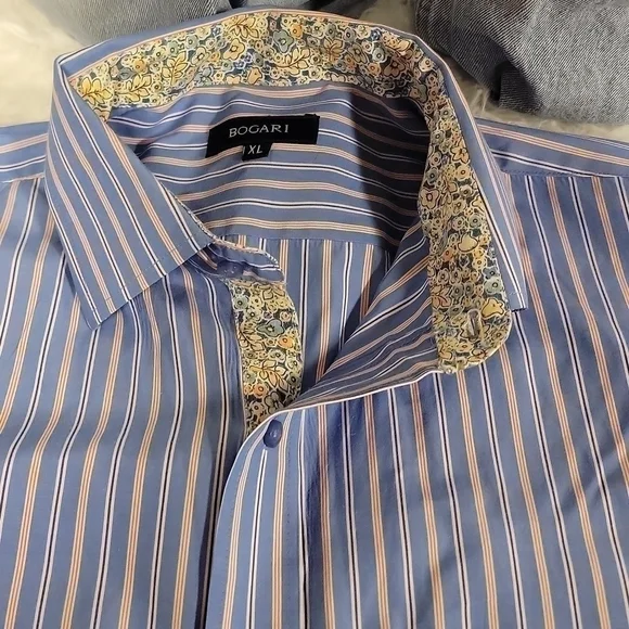 𝅺BOGARI men's button down long sleeve flip cuff dress shirt size xl - Picture 2 of 12